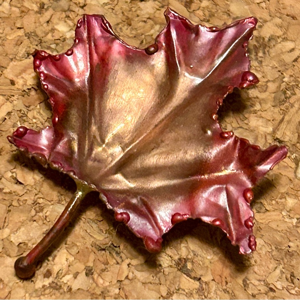 Copper Leaf Maple Tree Metallic Leaf Brooch Pin Artisan Made